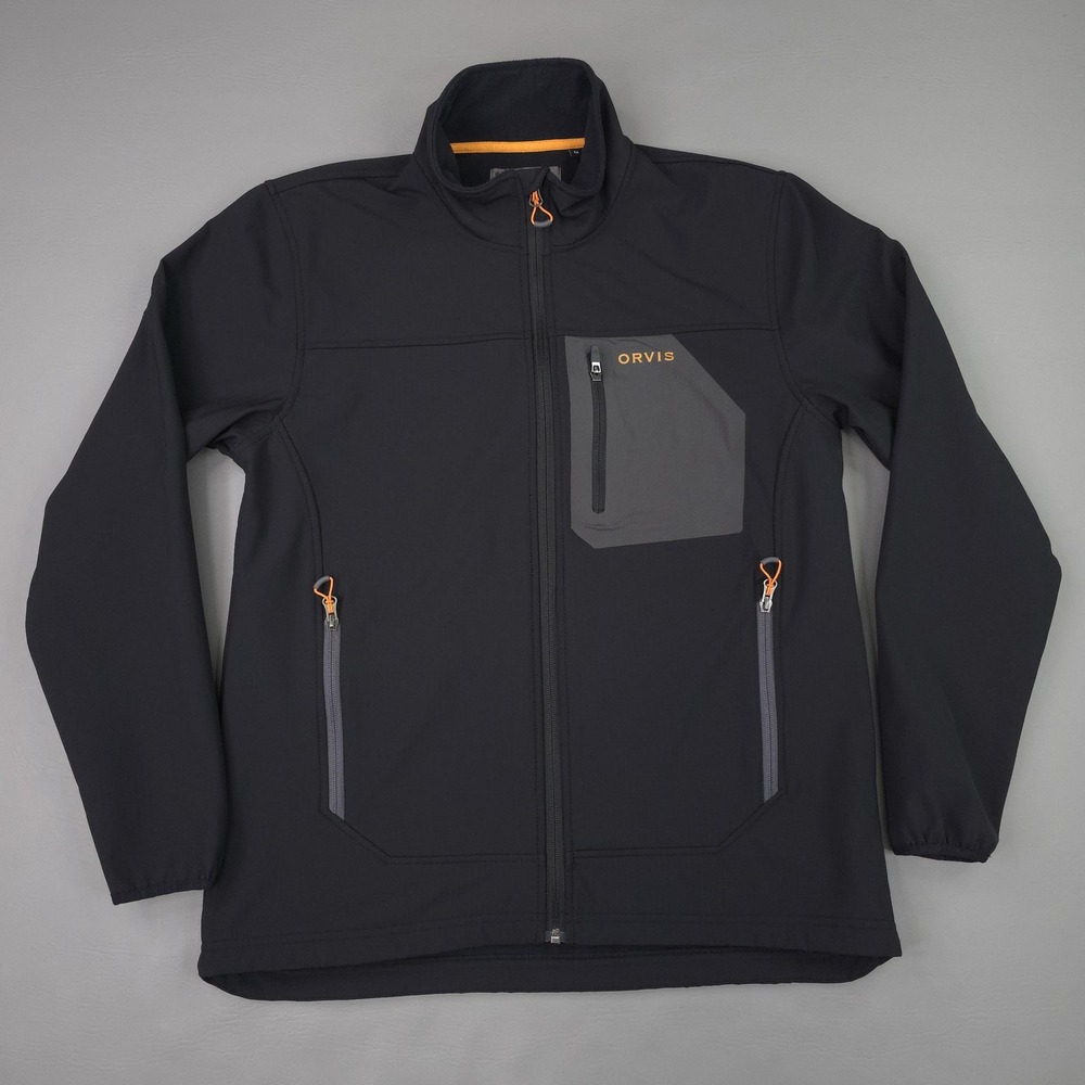 Orvis Jacket Mens Medium Black Tech Softshell Fleece Lined Outdoor Fishing